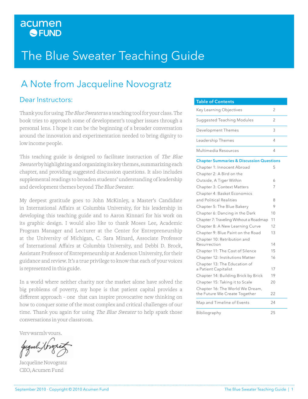 The Blue Sweater Teaching Guide