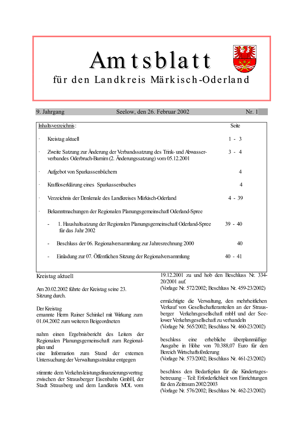 Amtsblatt Für Den Landkreis Märkisch-Oderland Nr