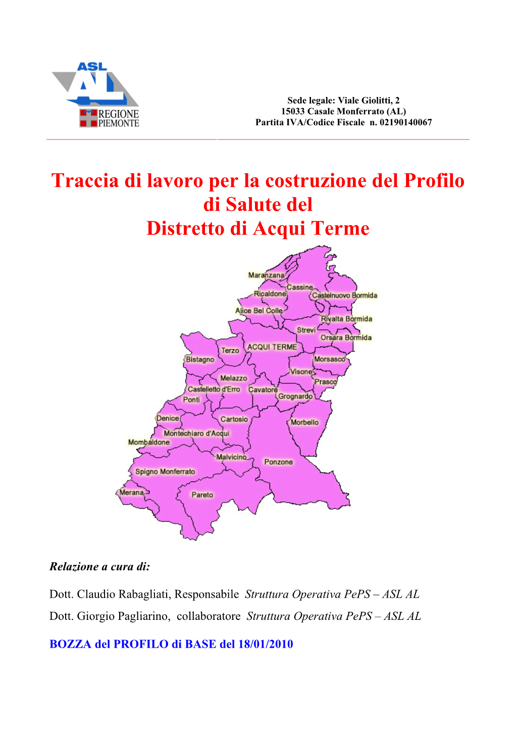 Traccia Di Lavoro Per La Costruzione Del Profilo Di Salute Del Distretto Di Acqui Terme