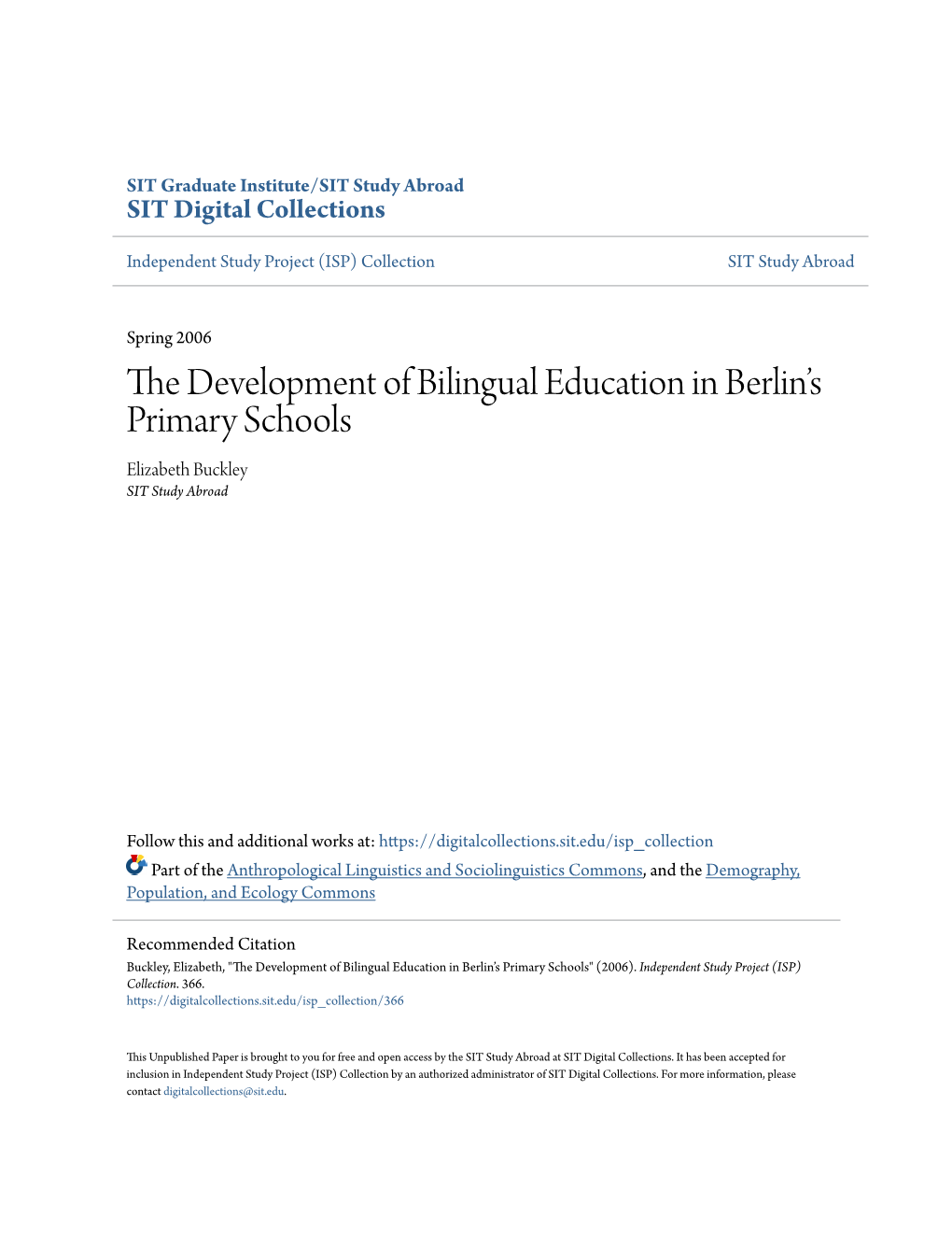 The Development of Bilingual Education in Berlin's Primary Schools