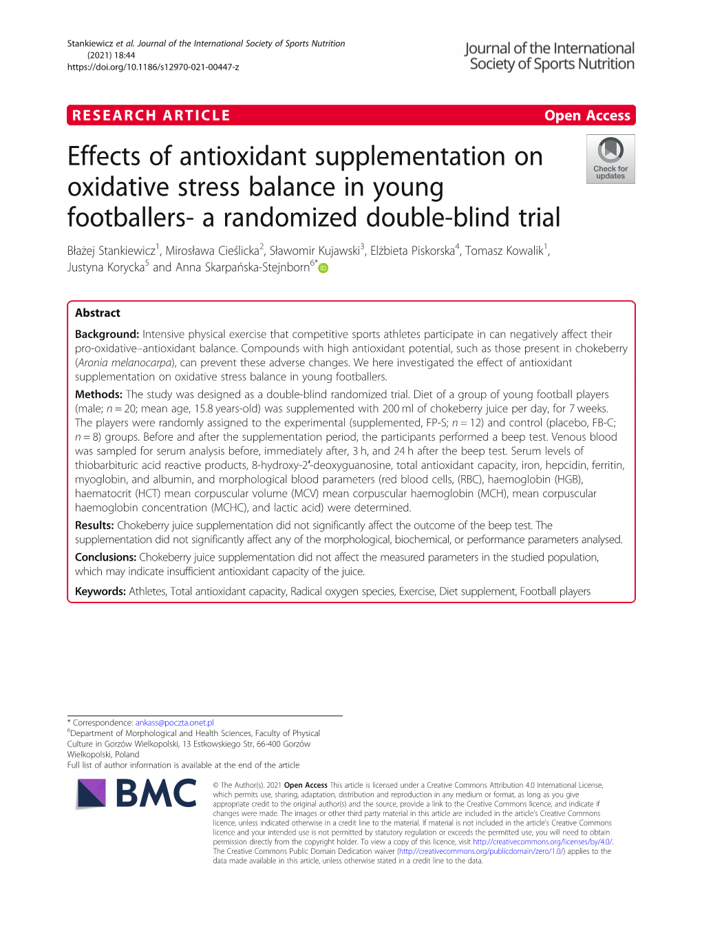 Effects of Antioxidant Supplementation on Oxidative Stress Balance In