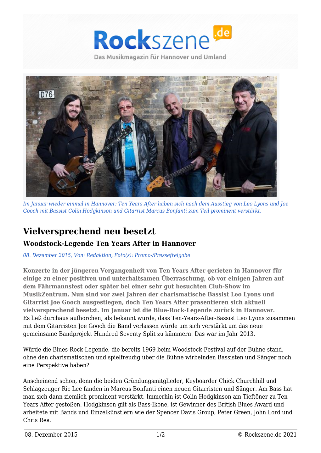 Woodstock-Legende Ten Years After in Hannover