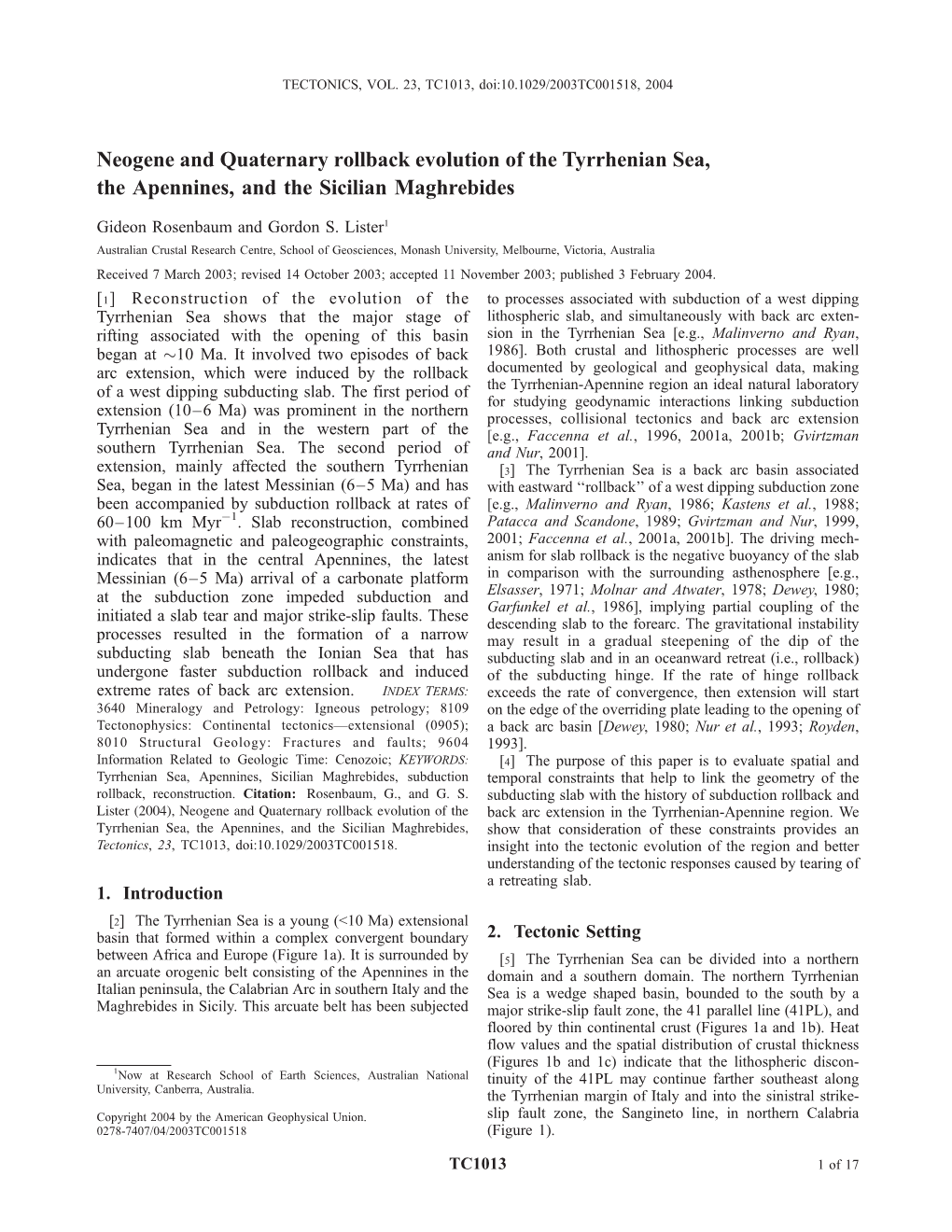 Neogene and Quaternary Rollback Evolution of the Tyrrhenian Sea, the Apennines, and the Sicilian Maghrebides