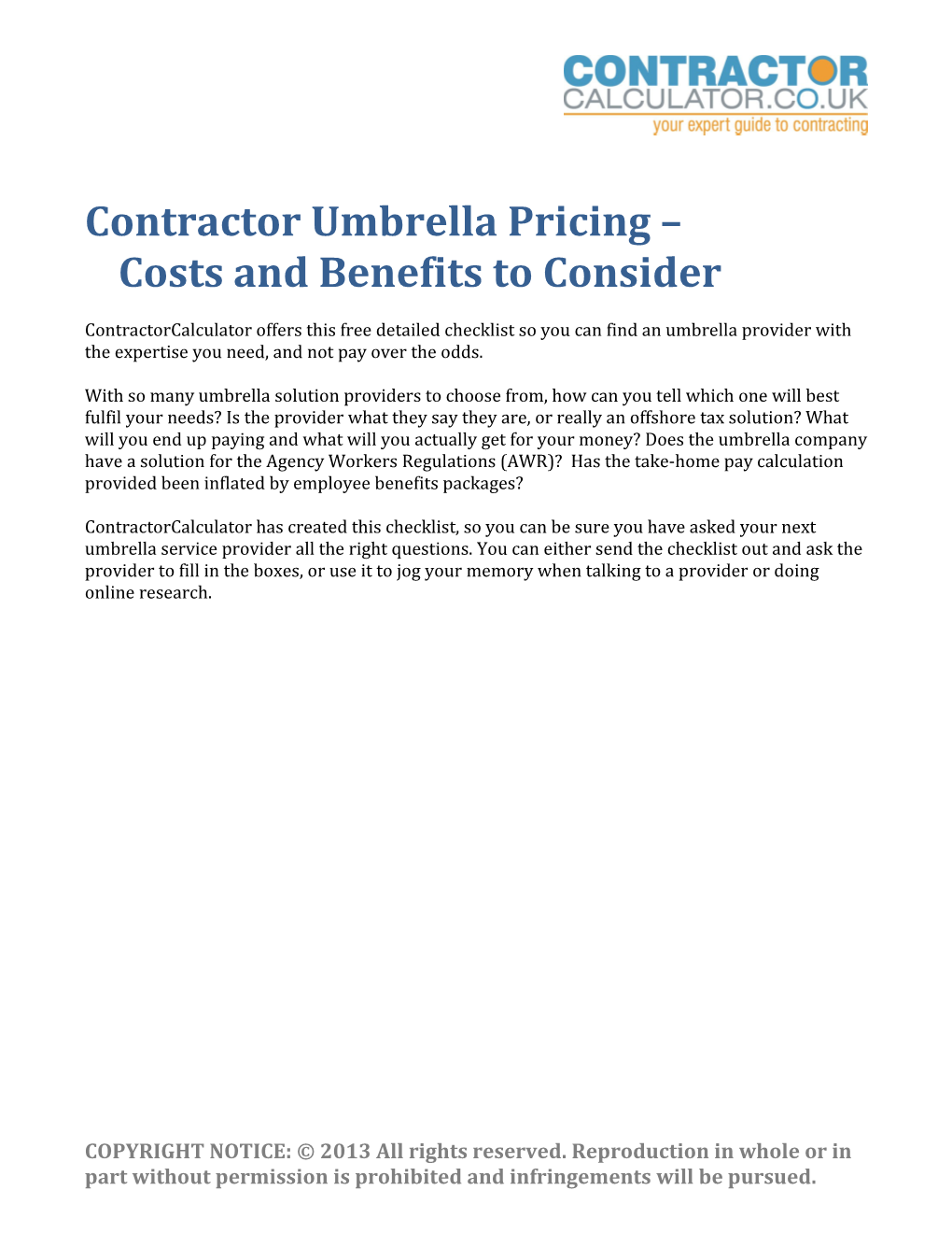 Umbrella Providers Who Support This Checklist Include