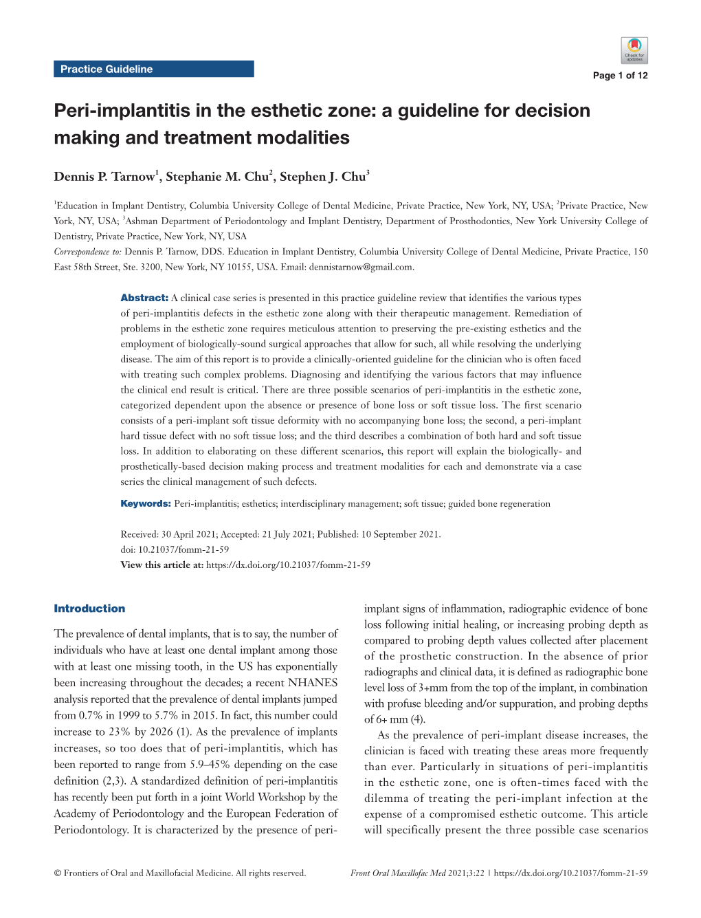 Peri-Implantitis in the Esthetic Zone: a Guideline for Decision Making and Treatment Modalities
