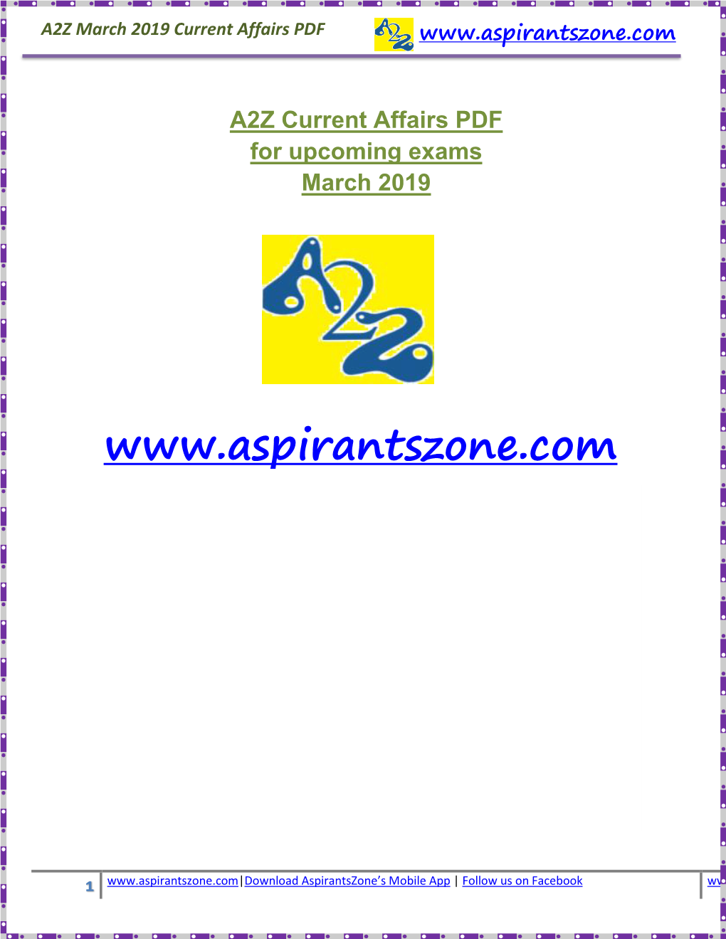 A2Z March 2019 Current Affairs PDF