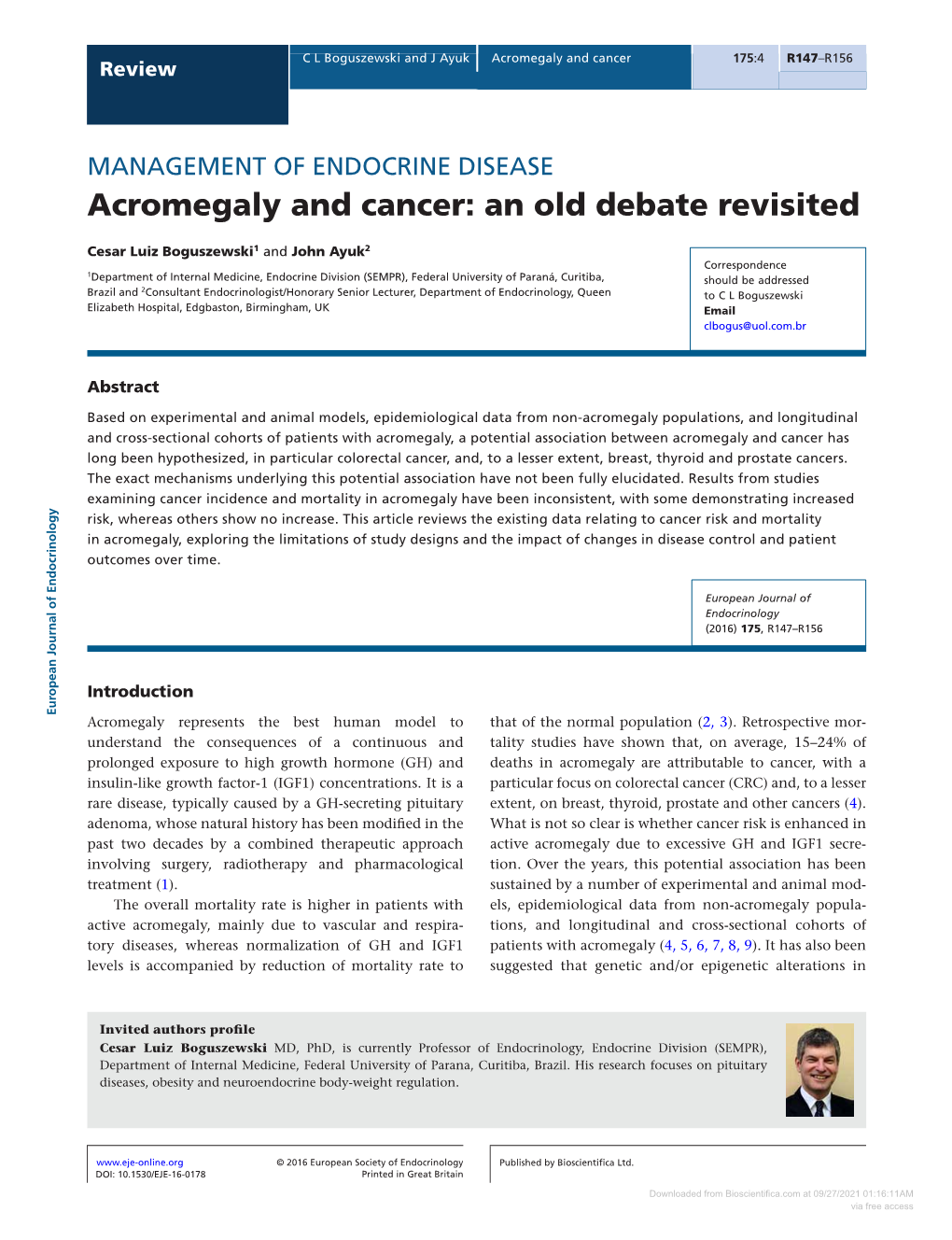 Acromegaly and Cancer 175:4 R147–R156 Review