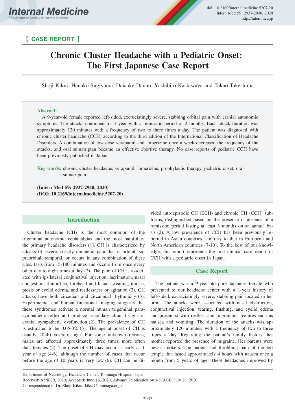 Chronic Cluster Headache with a Pediatric Onset: the First Japanese Case Report