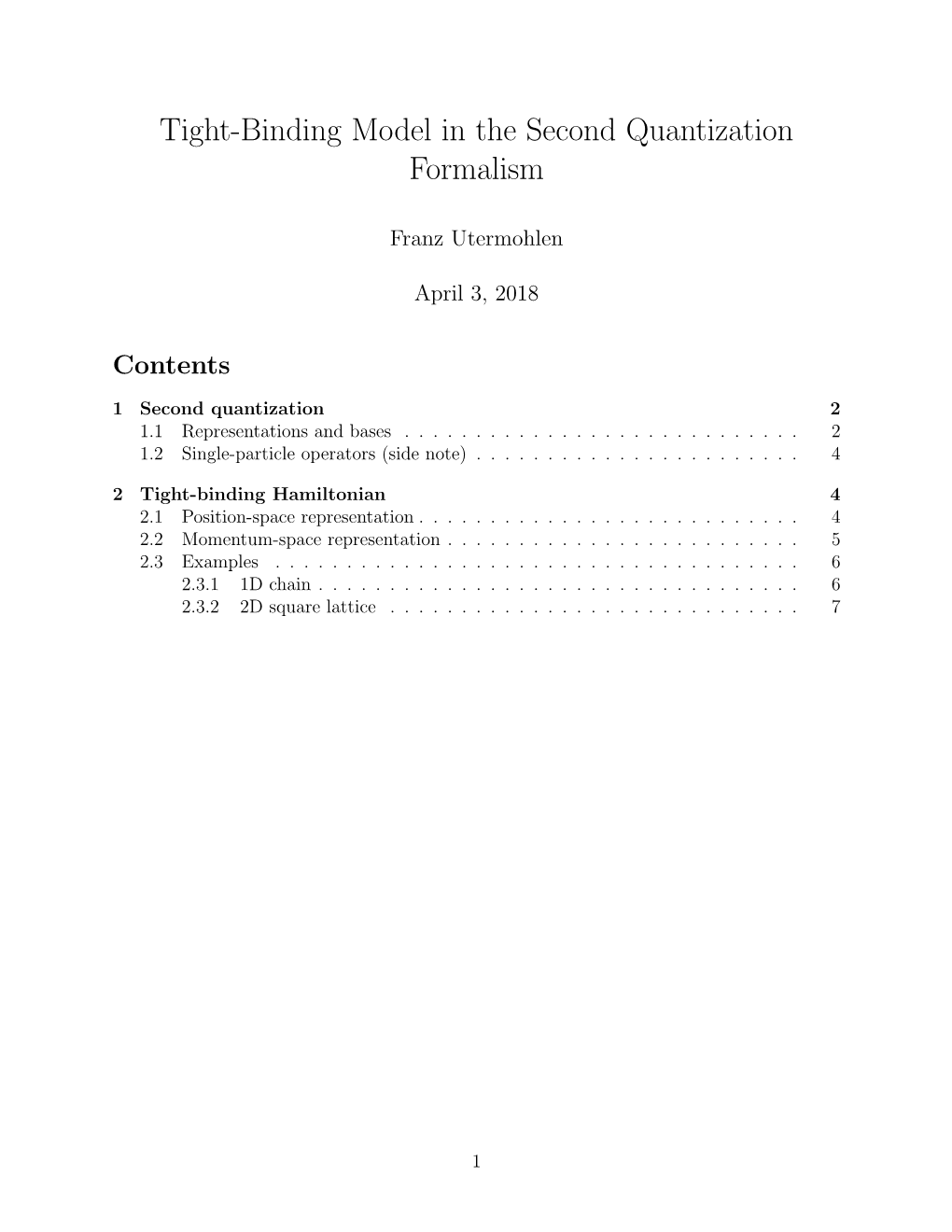 Tight-Binding Model in the Second Quantization Formalism