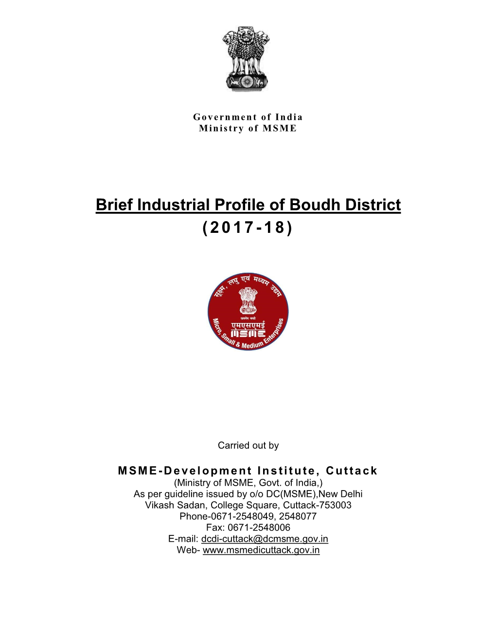 Brief Industrial Profile of Boudh District (2017-18)