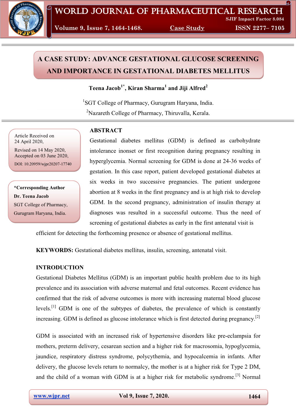 World Journal of Pharmaceutical Research Jacob Et a L