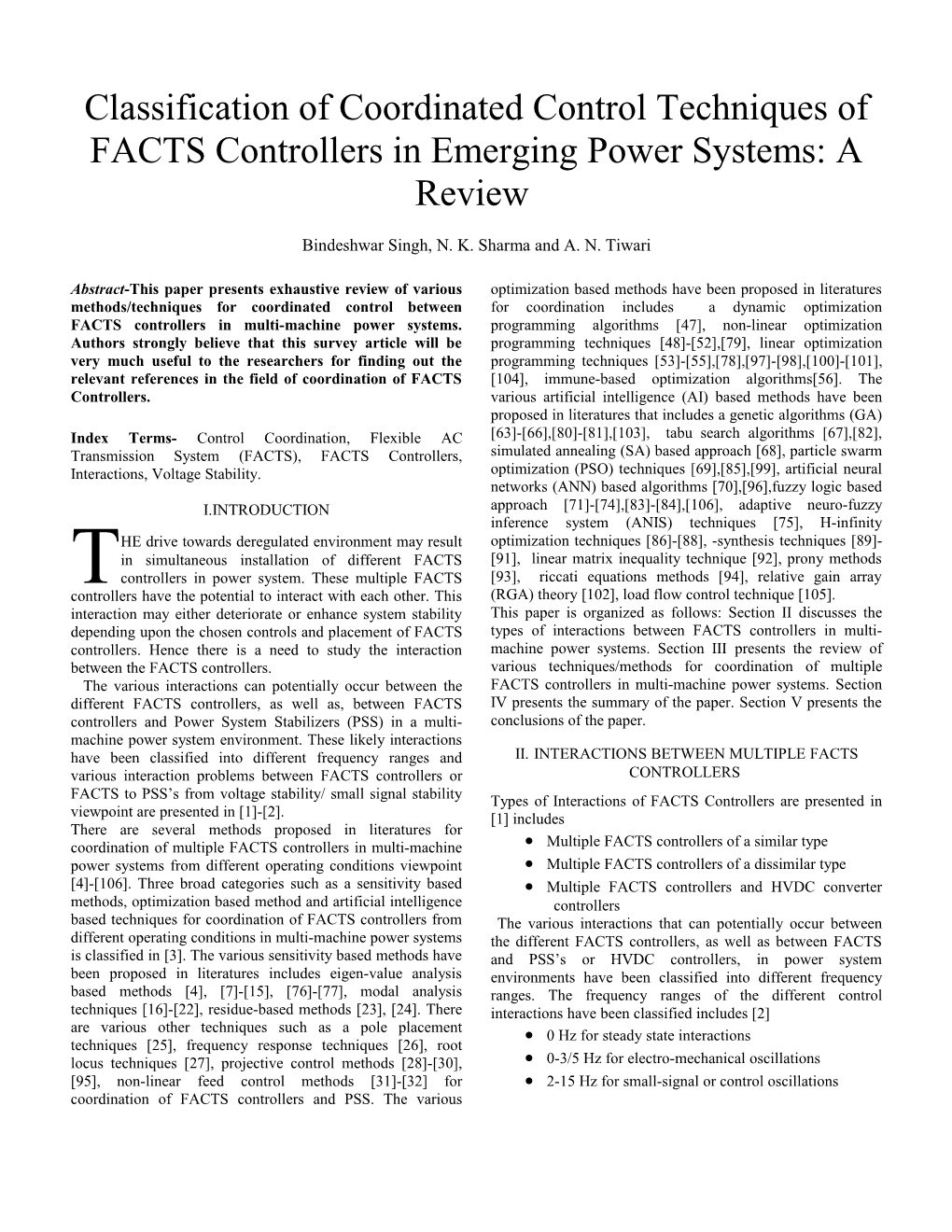 Coordinated Control and Interactions Between FACTS Controllers in Multi-Machine Power System