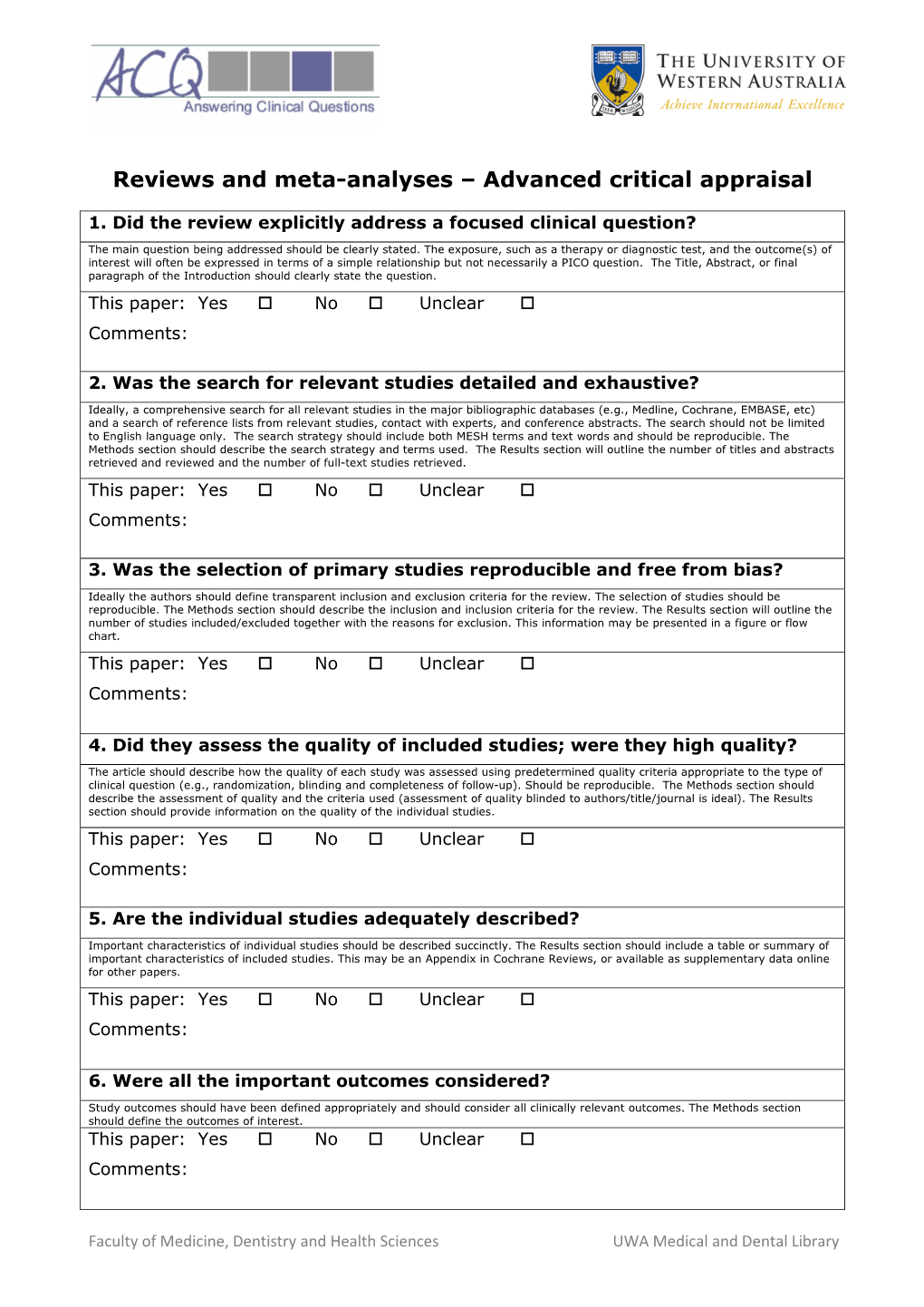 Reviews and Meta-Analyses – Advanced Critical Appraisal