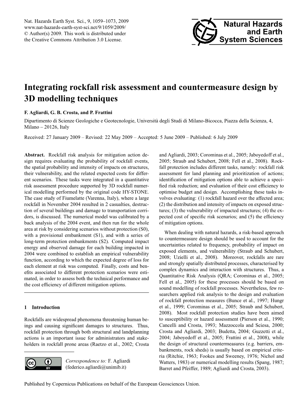 Integrating Rockfall Risk Assessment and Countermeasure Design by 3D Modelling Techniques