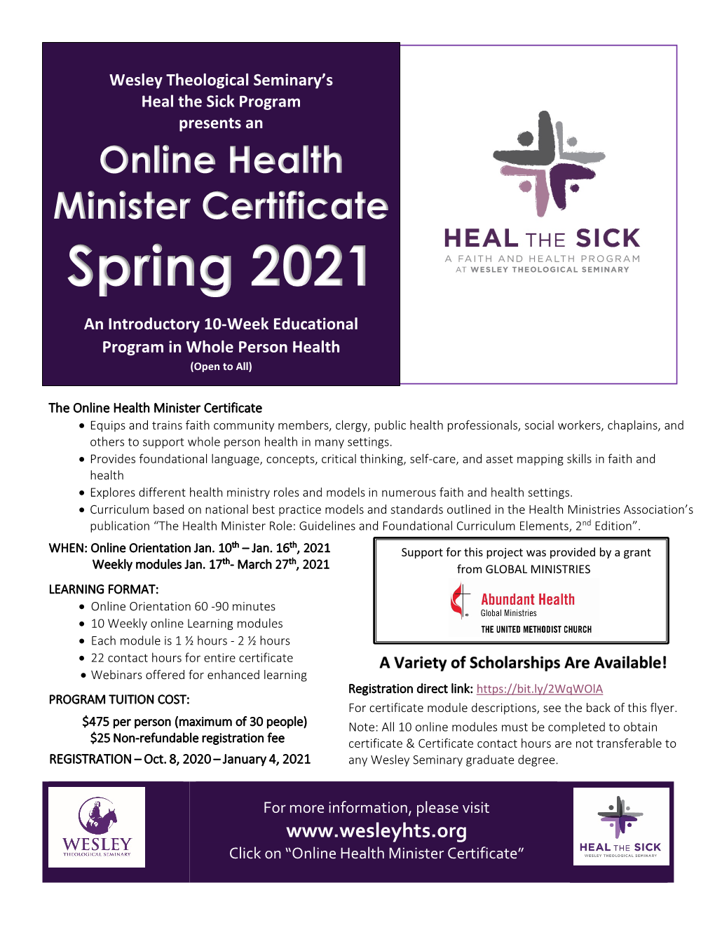 Online Health Minister Certificate Spring 2021 an Introductory 10-Week Educational Program in Whole Person Health (Open to All)