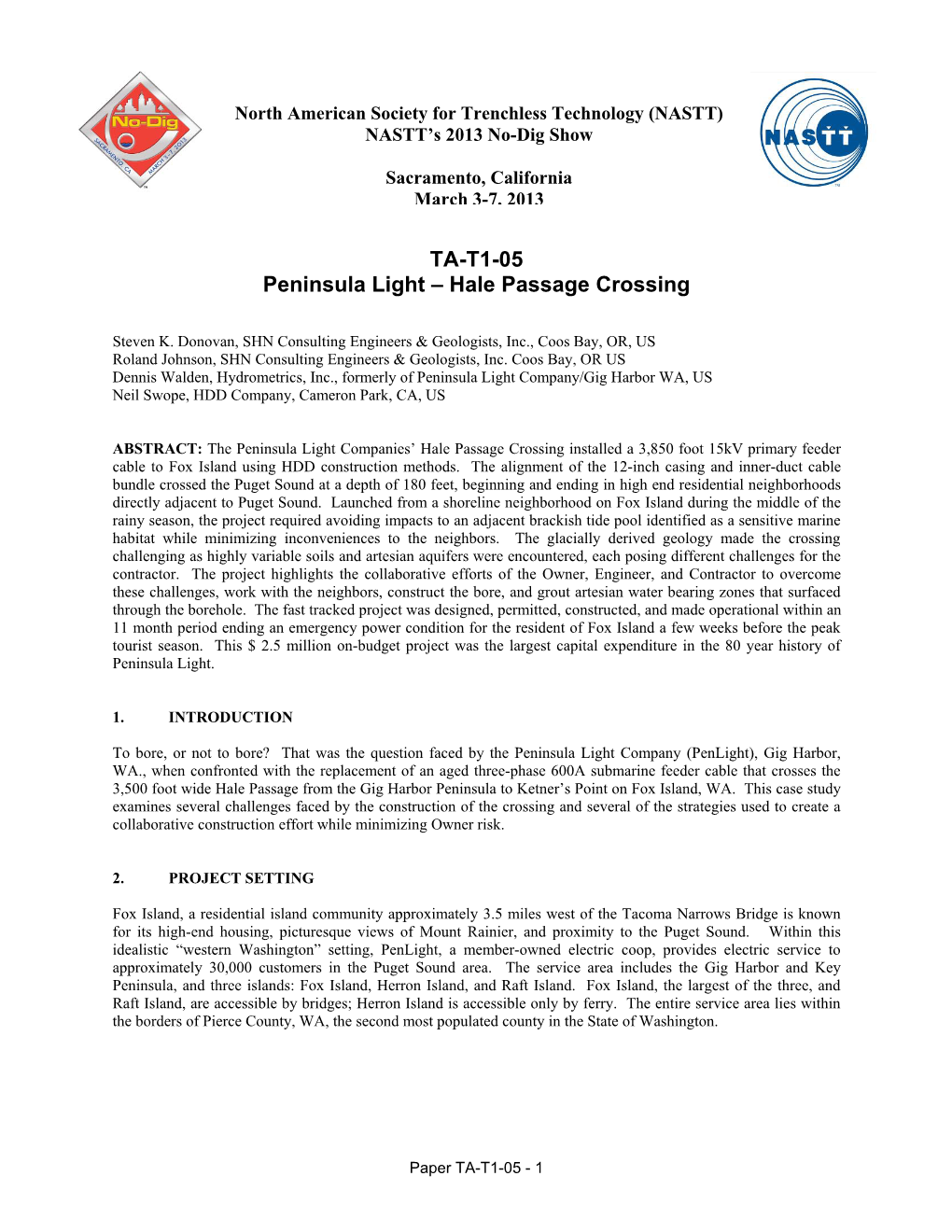 TA-T1-05 Peninsula Light – Hale Passage Crossing