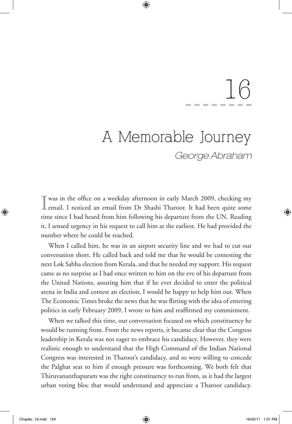 A Memorable Journey George Abraham