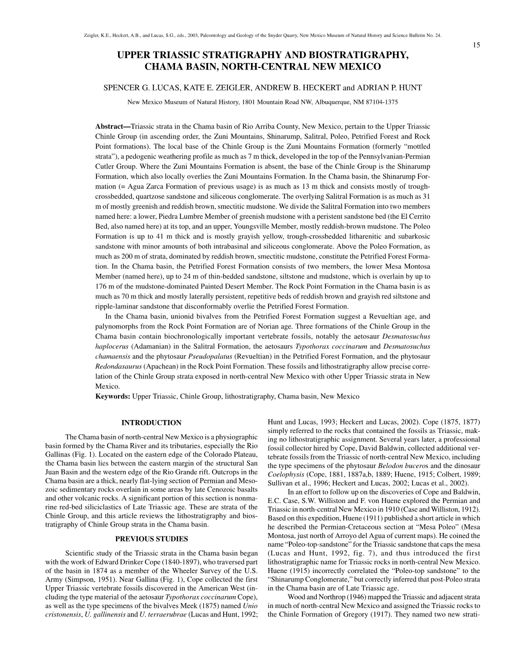 Upper Triassic Stratigraphy and Biostratigraphy, Chama Basin, North-Central New Mexico