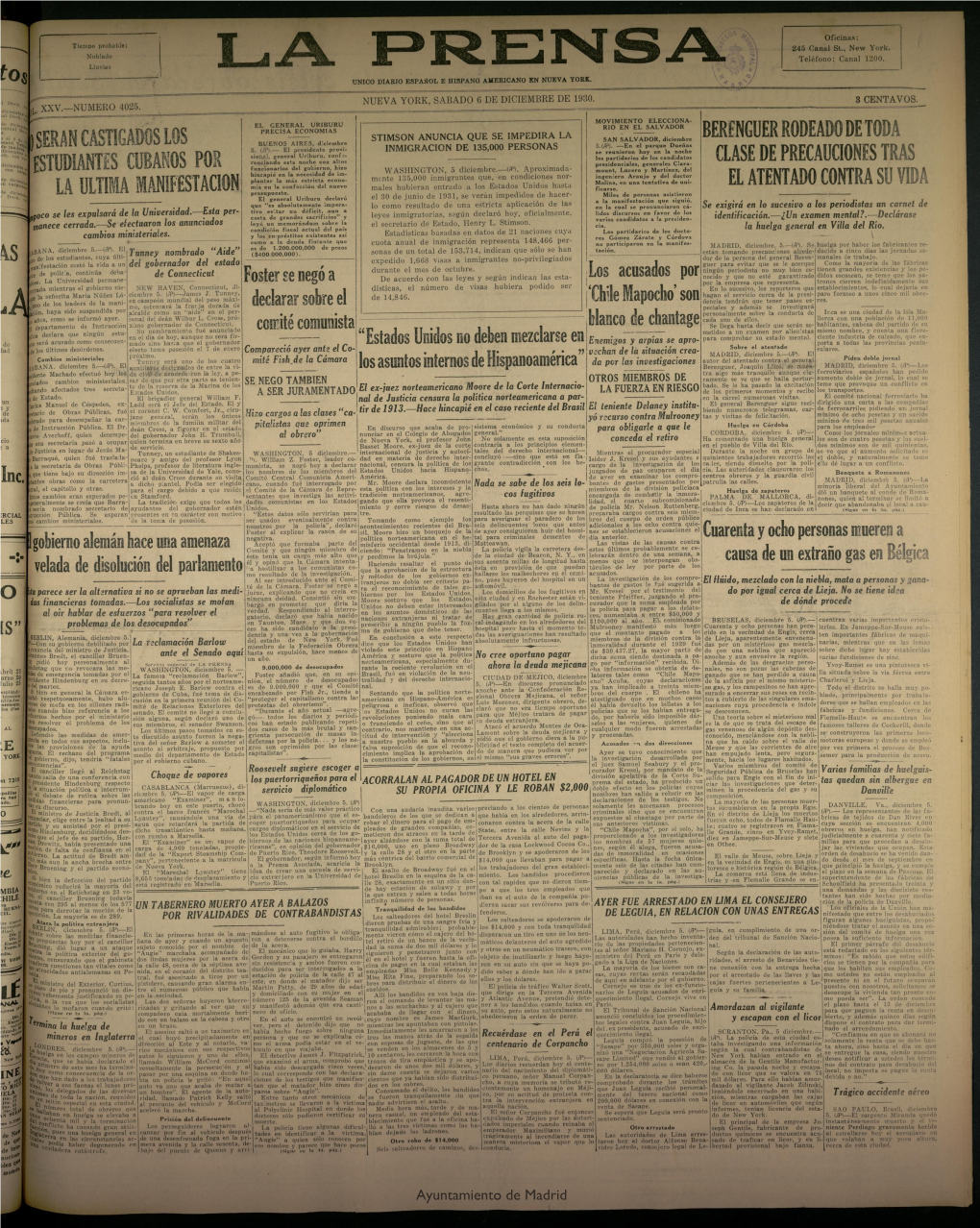 La Prensa: Único Diario Español E Hispano Americano En Nueva York