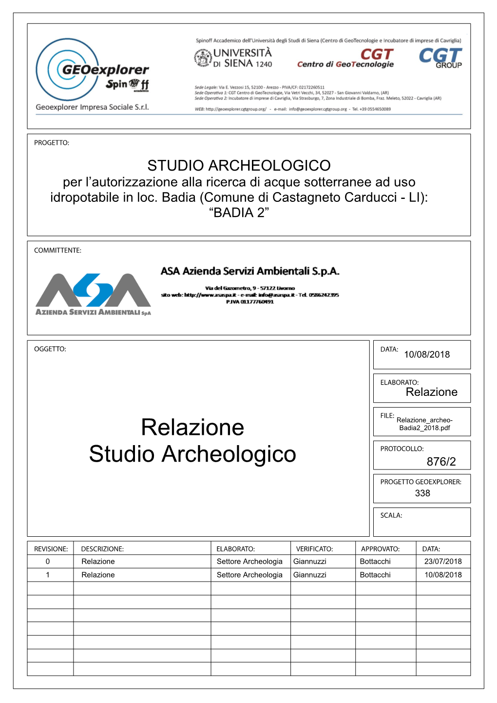 Relazione Studio Archeologico