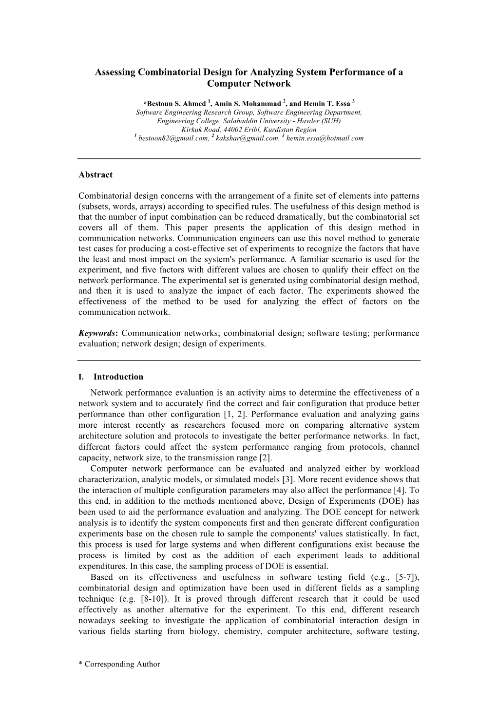 Assessing Combinatorial Design for Analyzing System Performance of a Computer Network