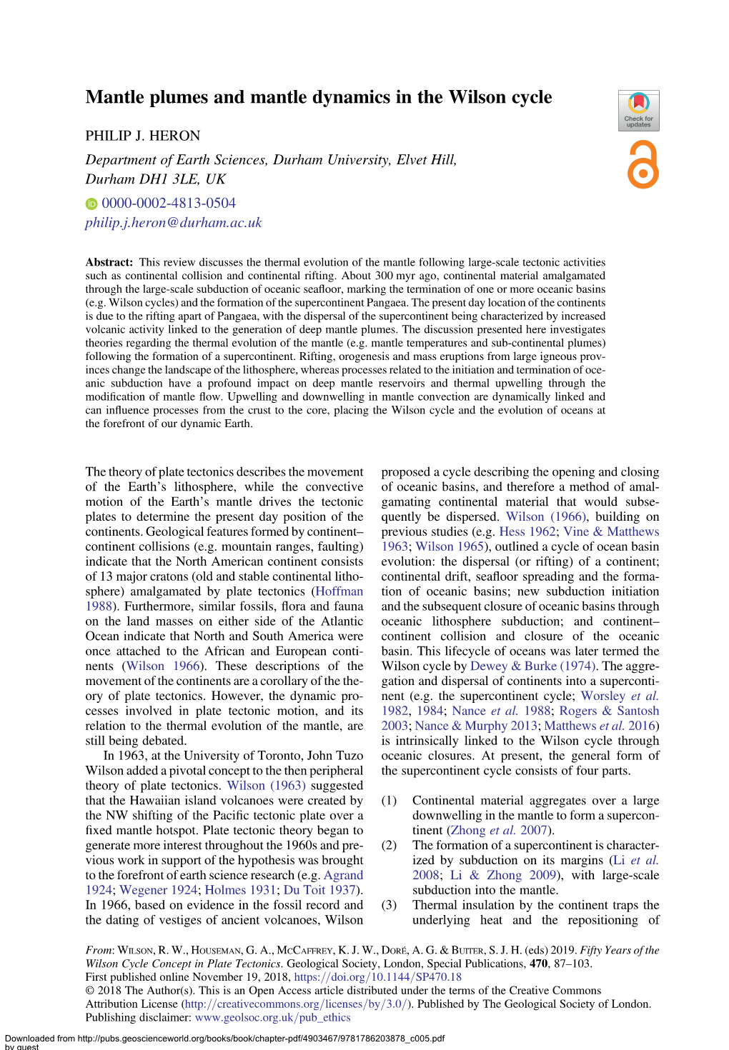 Mantle Plumes and Mantle Dynamics in the Wilson Cycle