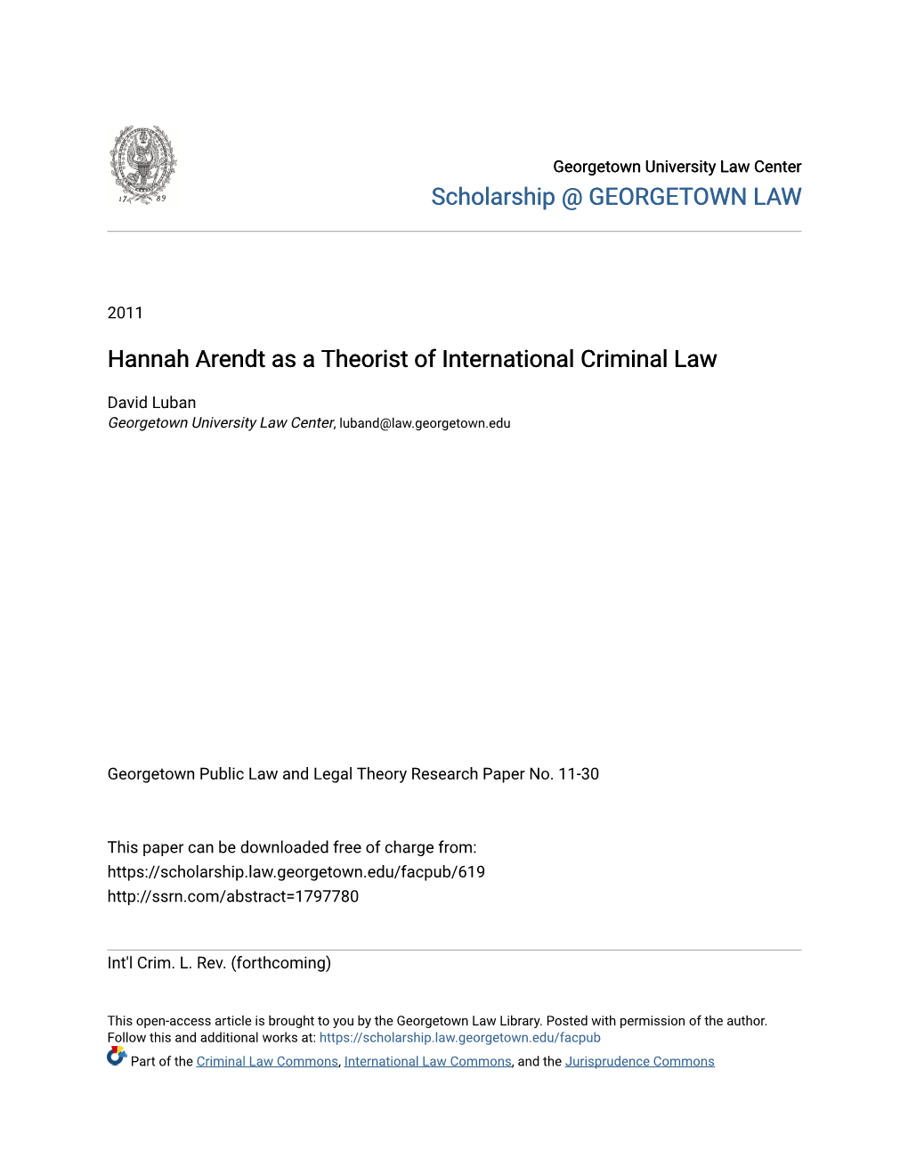 Hannah Arendt As a Theorist of International Criminal Law