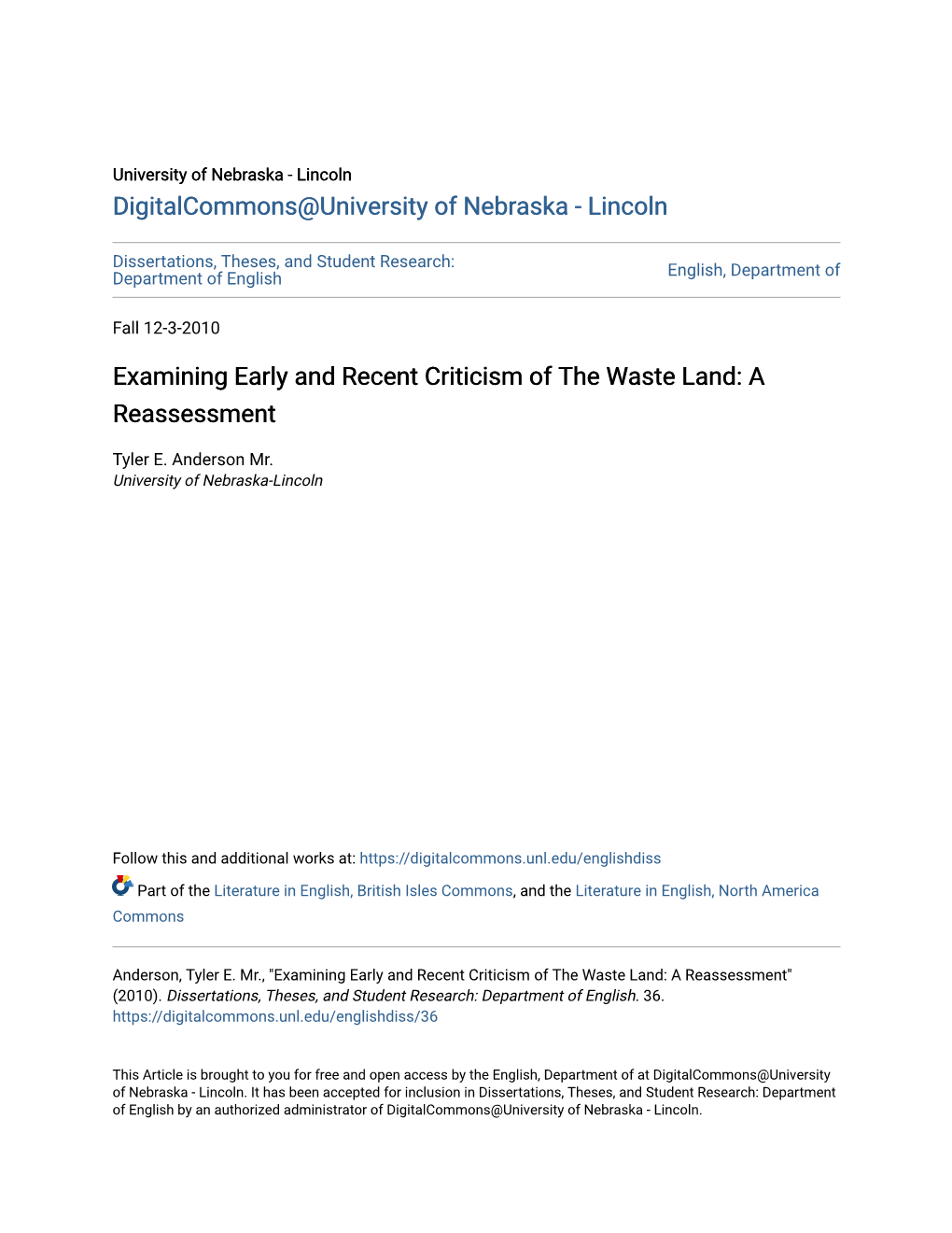 Examining Early and Recent Criticism of the Waste Land: a Reassessment