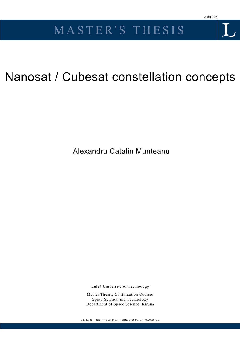 MASTER's THESIS Nanosat / Cubesat Constellation Concepts