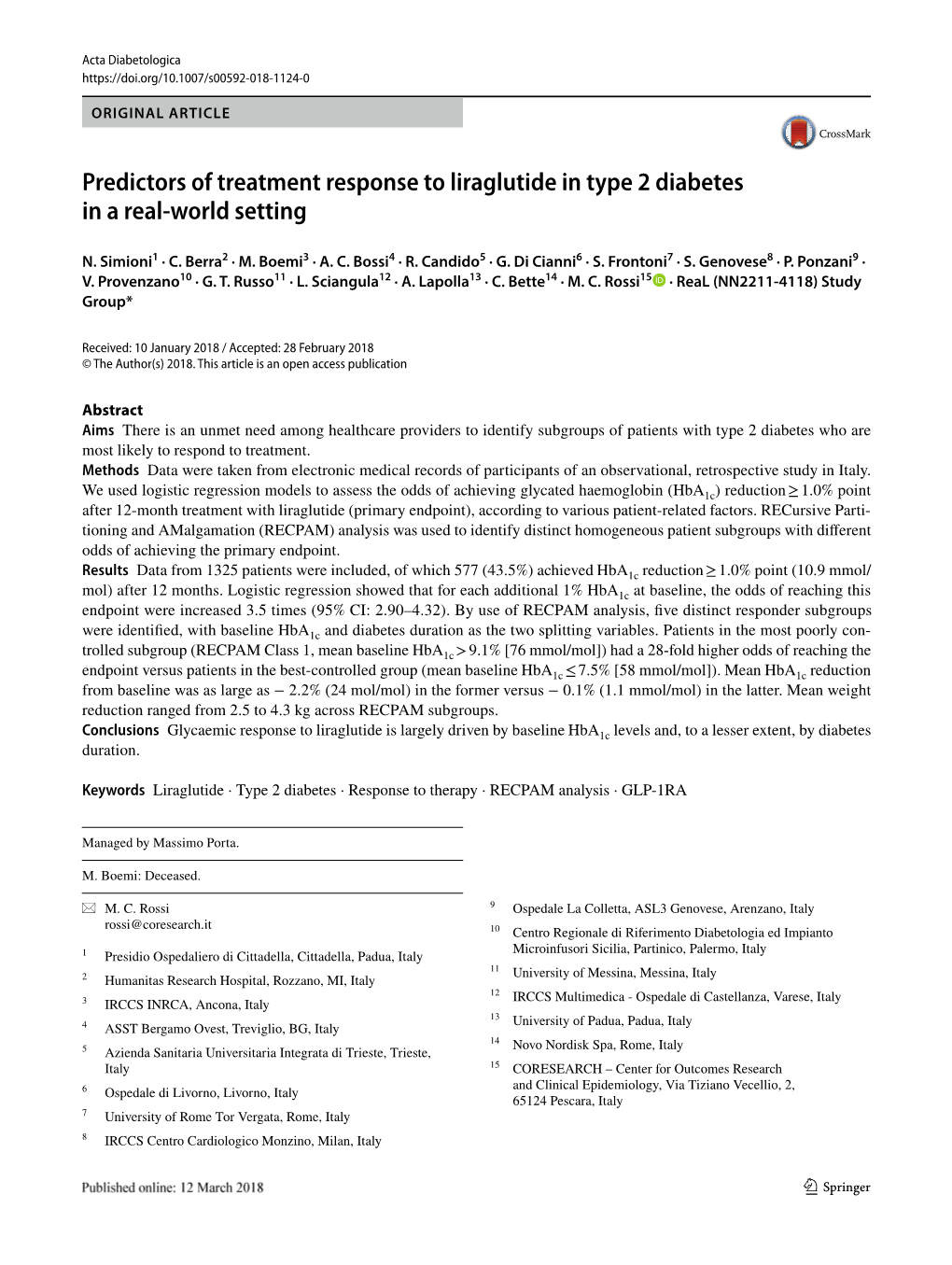 Predictors of Treatment Response to Liraglutide in Type 2 Diabetes in a Real‑World Setting