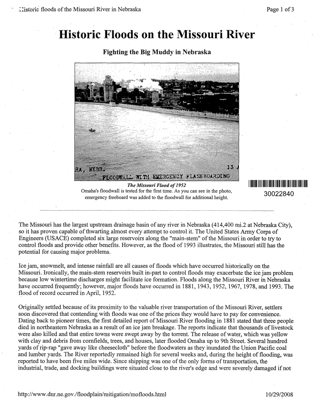 Historic Floods on the Missouri River