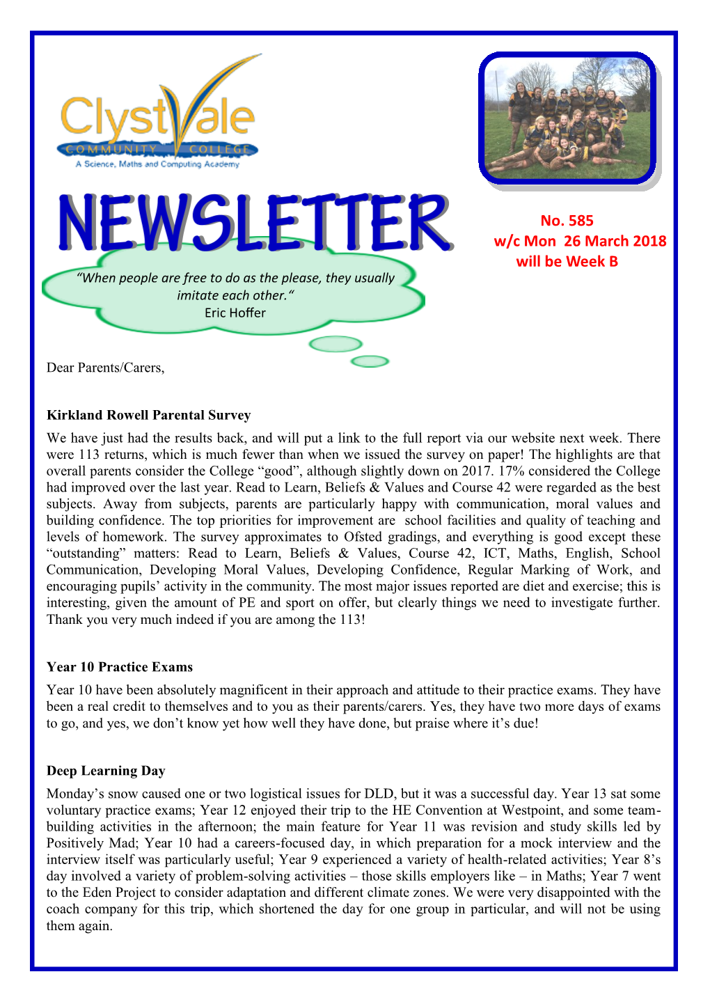 Newsletter 23 March 2018