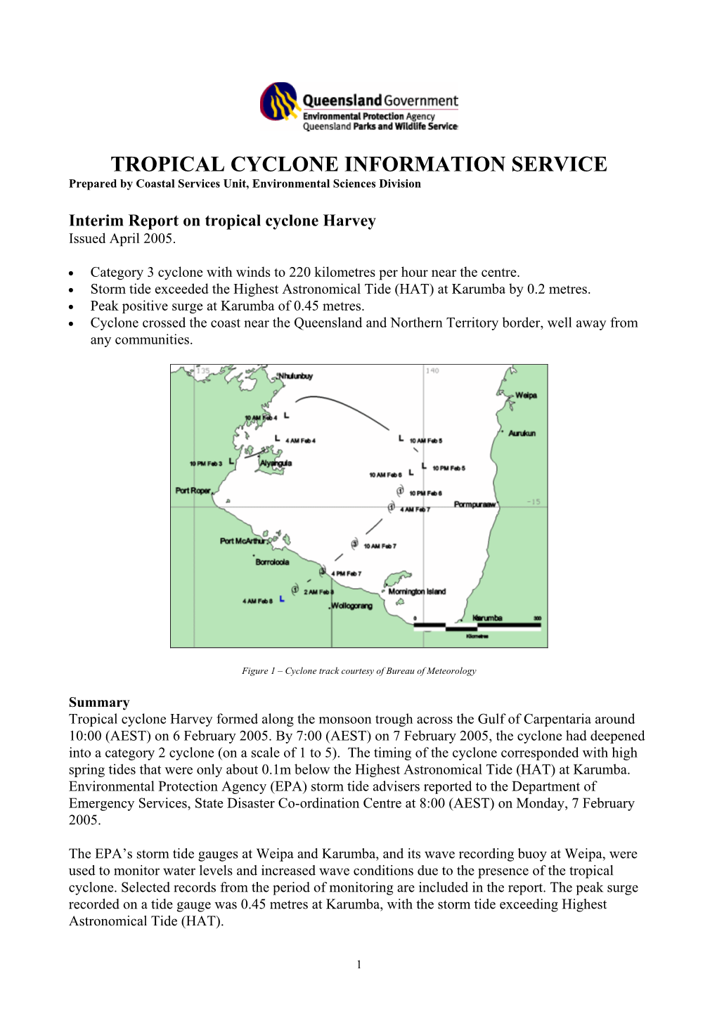 Interim Report on Tropical Cyclone Harvey Issued April 2005
