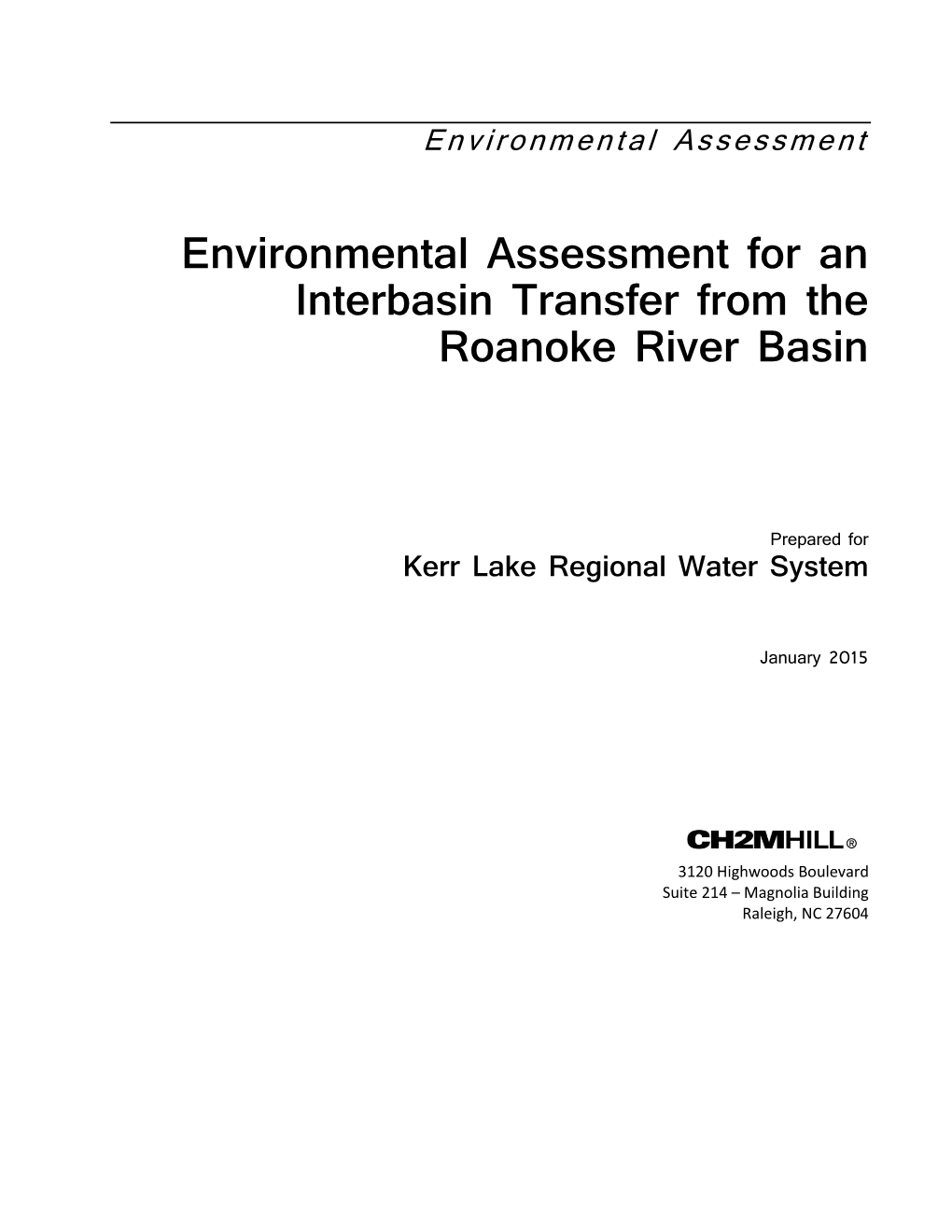 Environmental Assessment for an Interbasin Transfer from the Roanoke River Basin