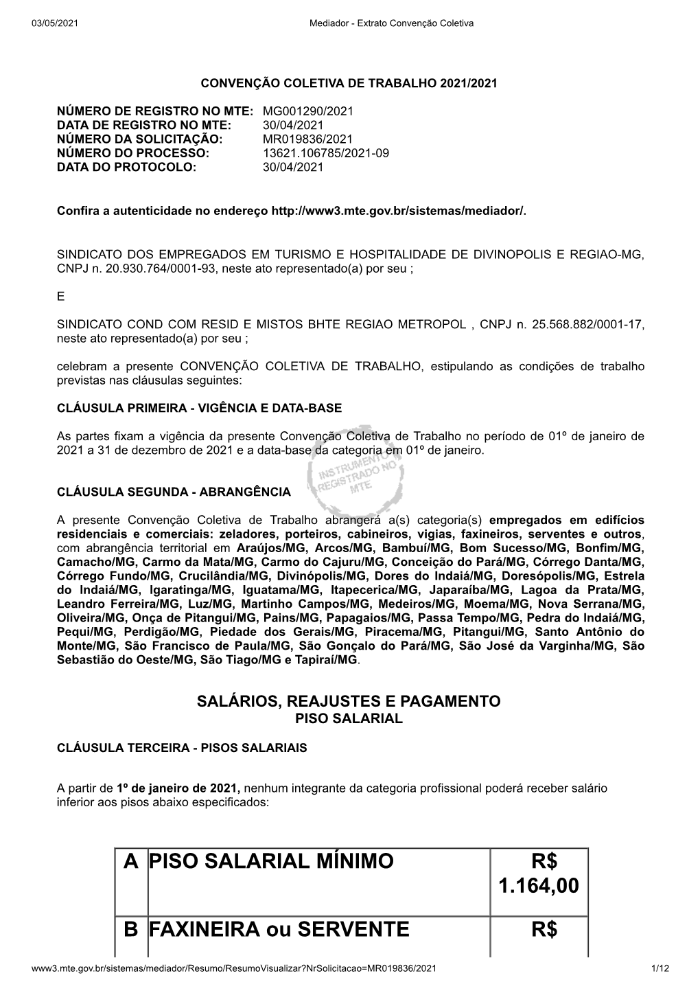 A Piso Salarial Mínimo R$ 1.164,00 B