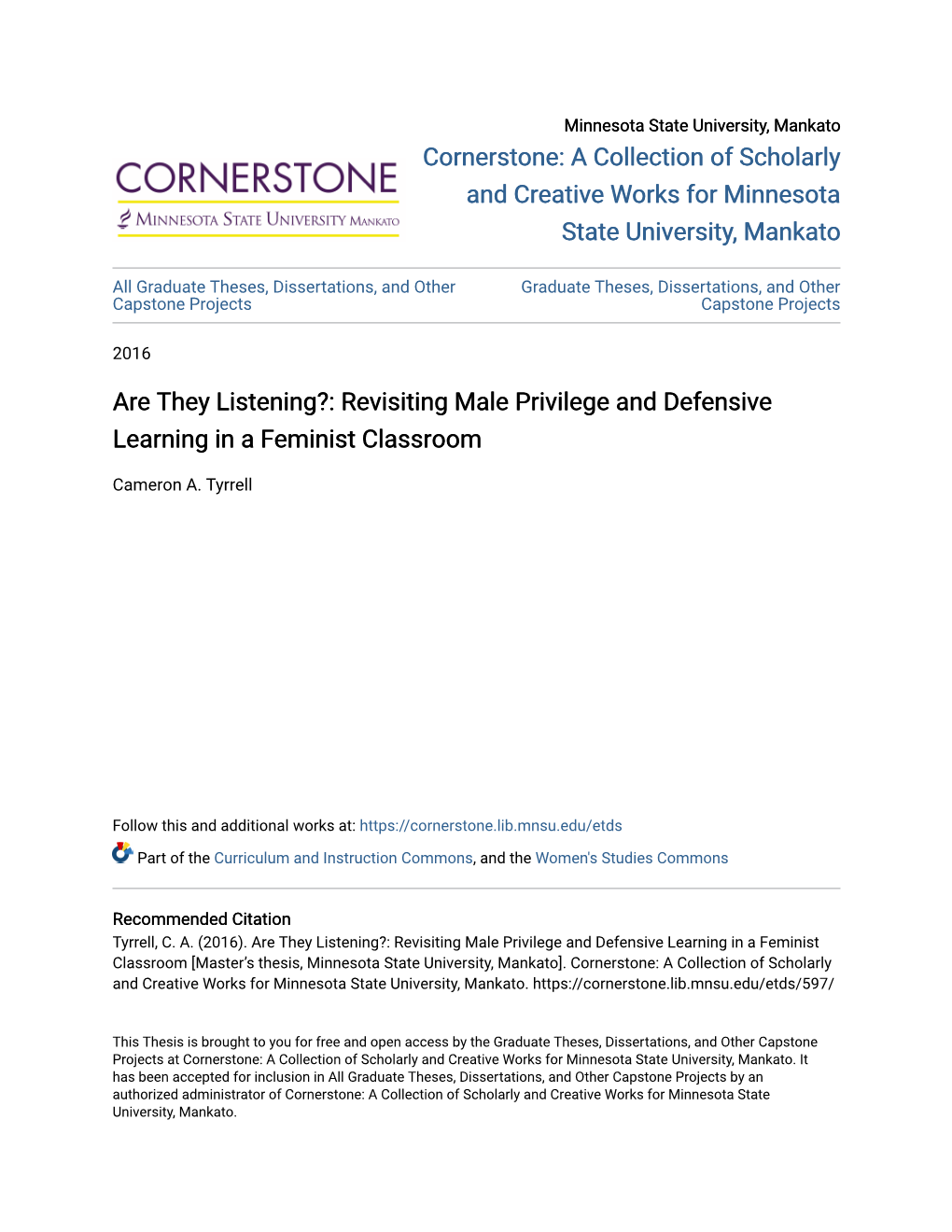 Revisiting Male Privilege and Defensive Learning in a Feminist Classroom