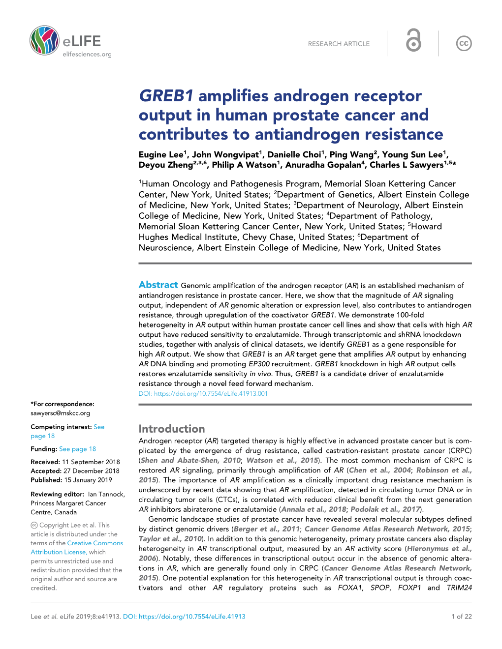 GREB1 Amplifies Androgen Receptor Output in Human Prostate Cancer and Contributes to Antiandrogen Resistance