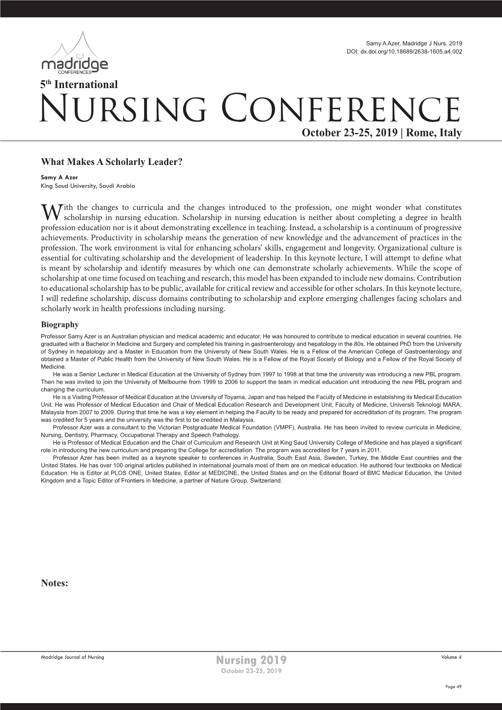 Nursing Conference October 23-25, 2019 | Rome, Italy