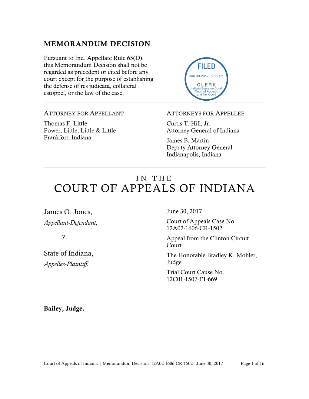 James O. Jones V. State of Indiana