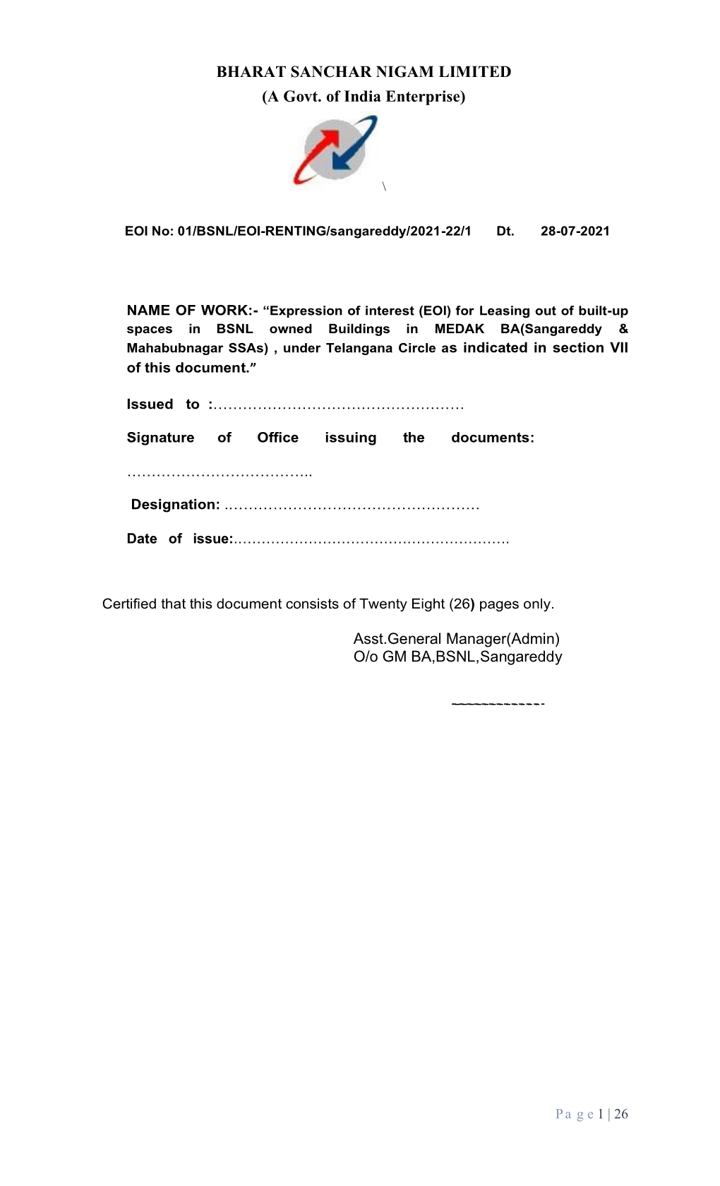 BHARAT SANCHAR NIGAM LIMITED (A Govt