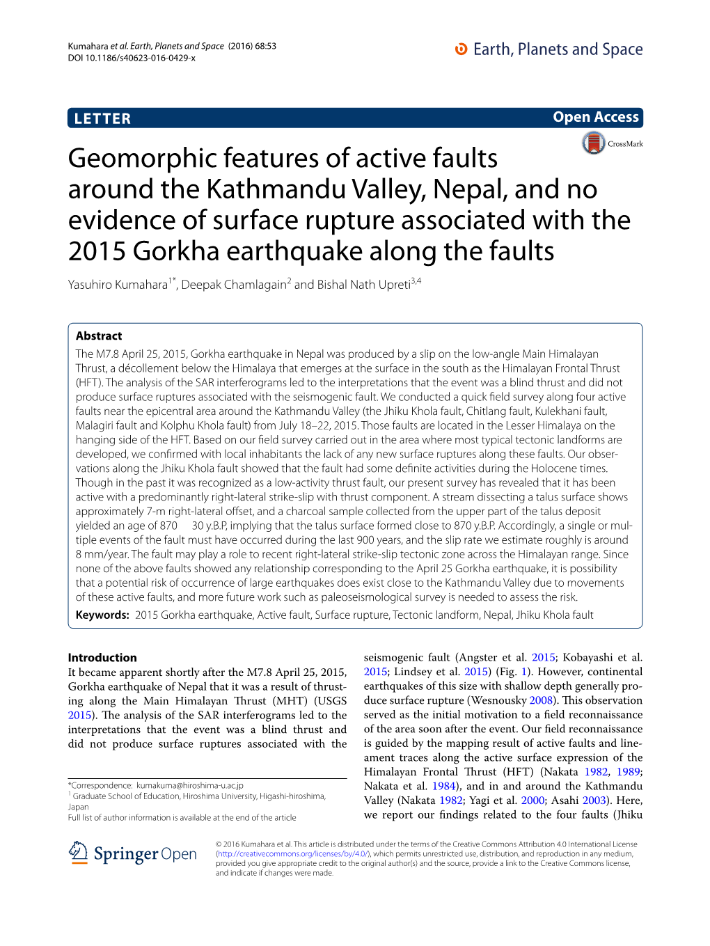 Geomorphic Features of Active Faults Around the Kathmandu Valley