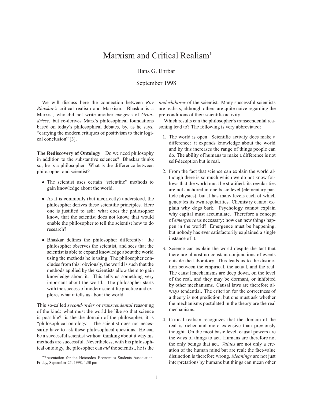 Marxism and Critical Realism£