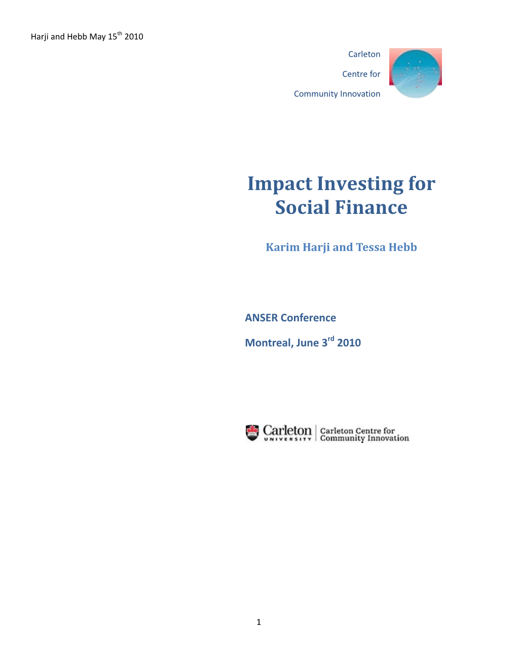 Impact Investing for Social Finance