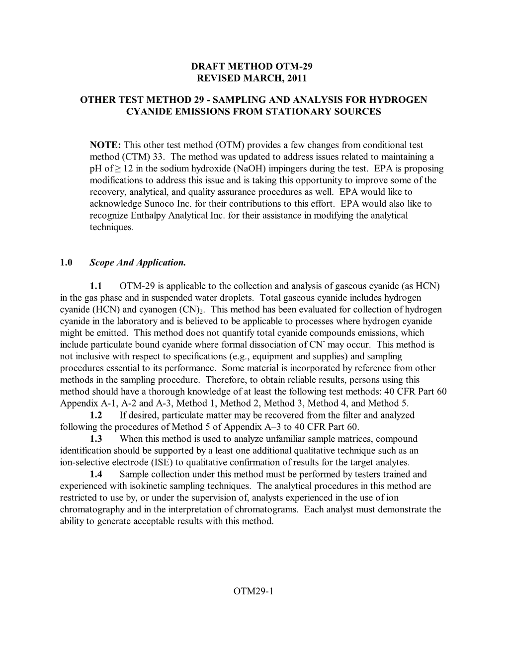 Draft Method Otm-29 Revised March, 2011