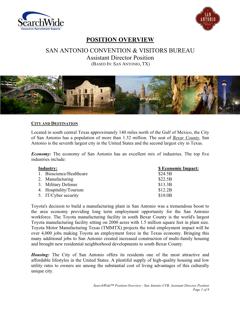 Position Overview San Antonio Convention & Visitors