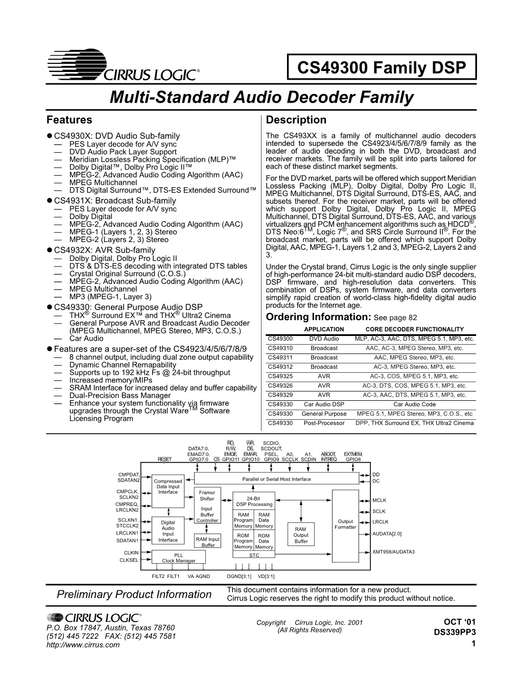 CS49300 Family DSP Multi-Standard Audio