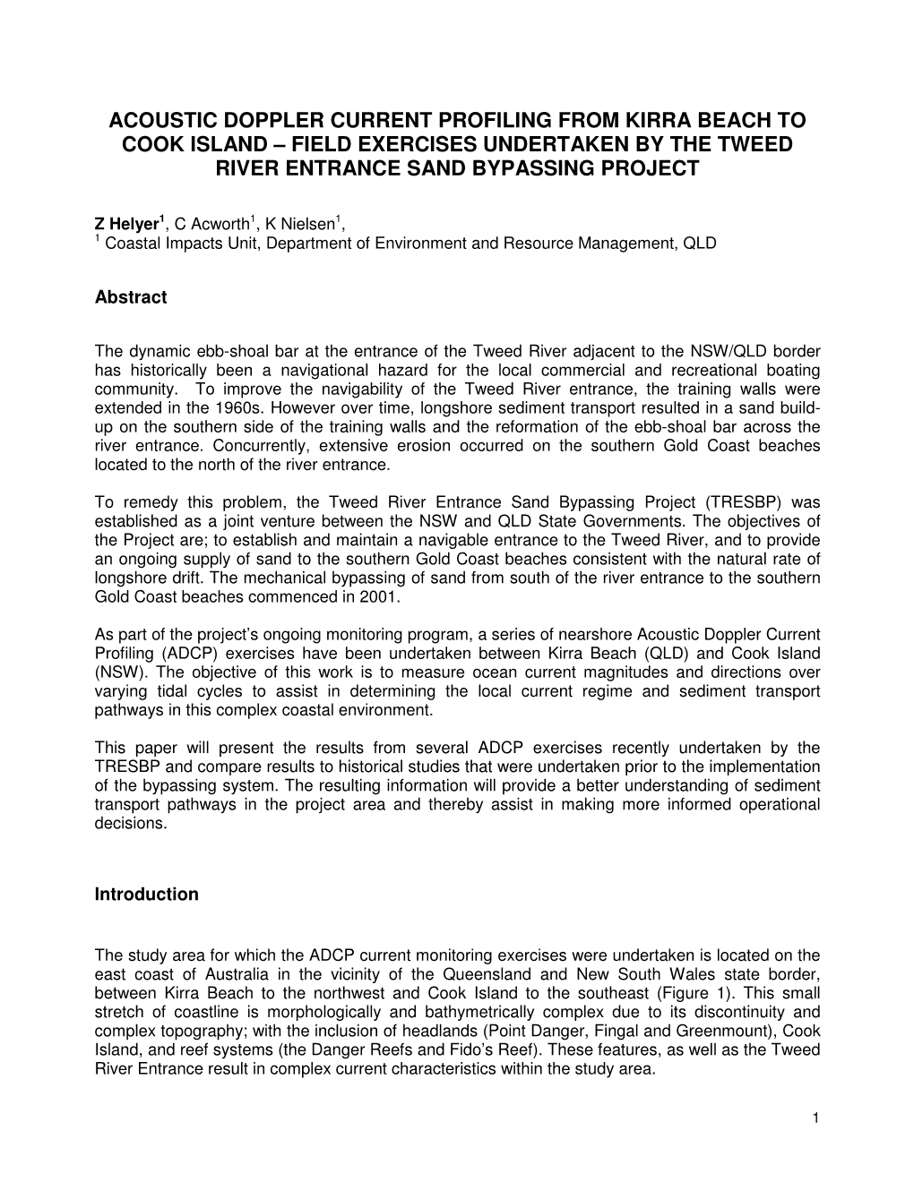 Acoustic Doppler Current Profiling from Kirra Beach to Cook Island – Field Exercises Undertaken by the Tweed River Entrance Sand Bypassing Project