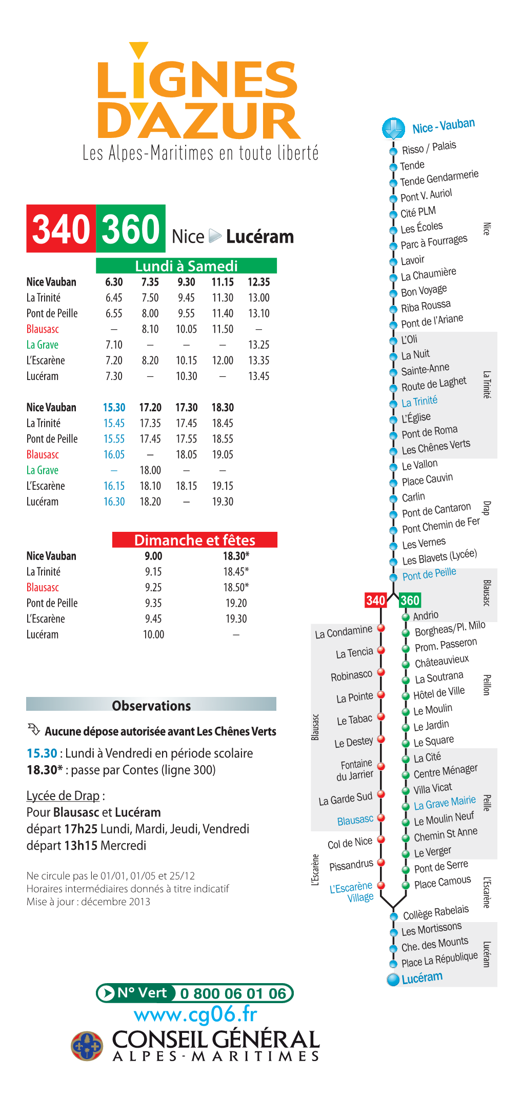 Horaires Intermédiaires Donnés À Titre Indicatif L’Escarène Place Camous Mise À Jour : Décembre 2013 Village Collège Rabelais Les Mortissons Lucéram Che