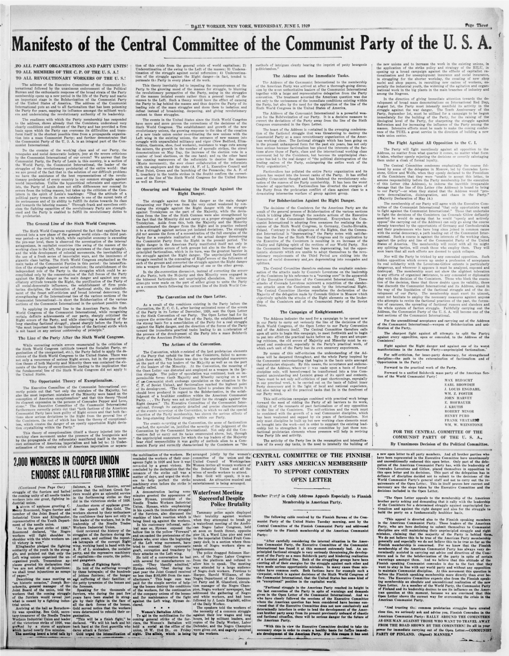 Manifesto of the Central Committee of the Communist Party of the U