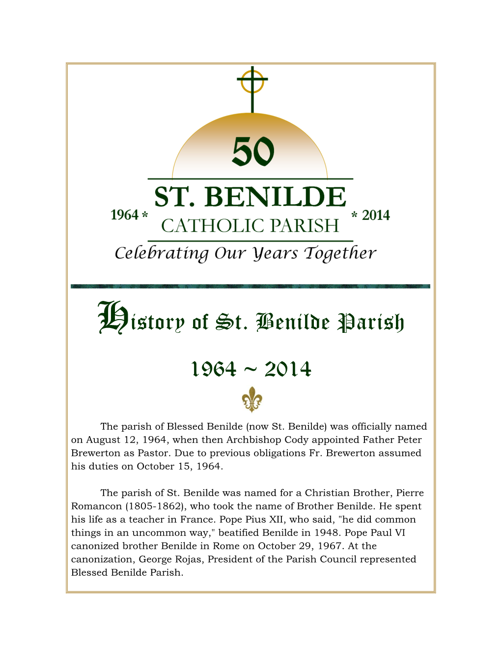 History of St. Benilde Parish 1964 ~ 2014